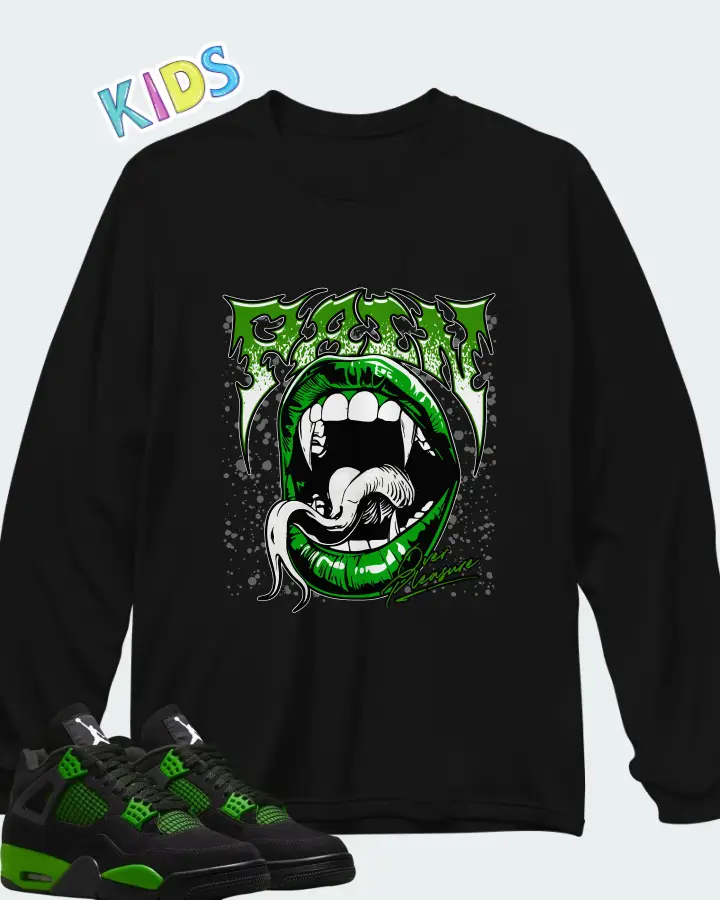 Air Jordan 4 Green Thunder Matching Kid's Long Sleeve T-Shirt