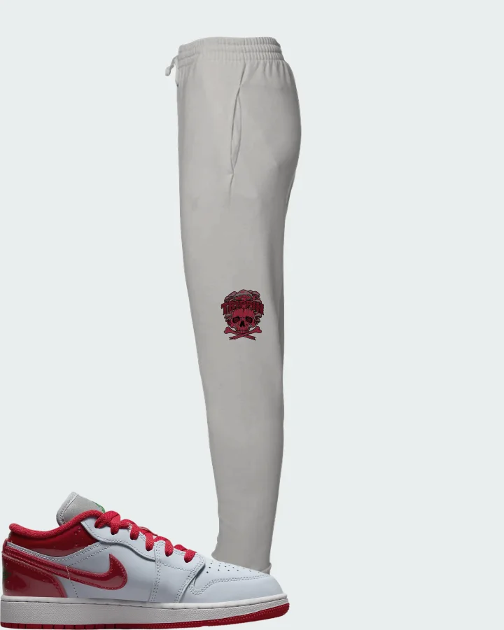 Air Jordan 1 Low SE White University Red Grey Matching Joggers