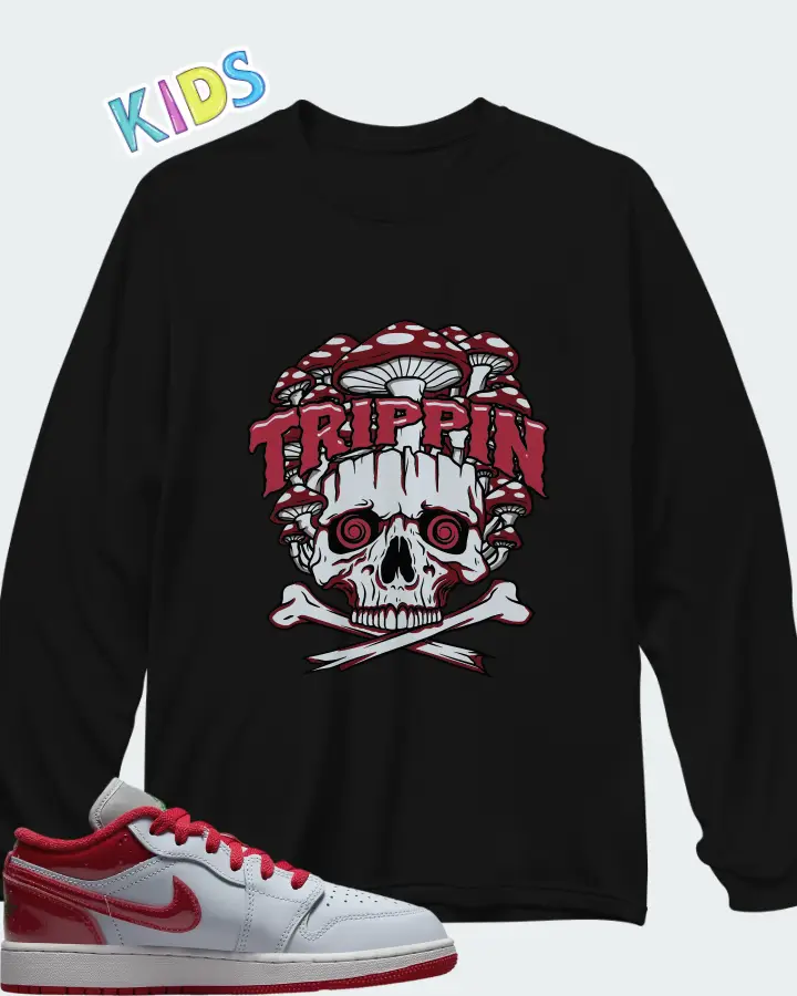 Air Jordan 1 Low SE White University Red Grey Matching Kid's Long Sleeve T-Shirt
