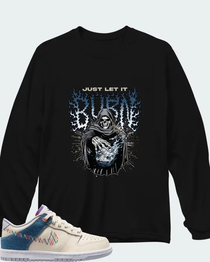 Nike Dunk Low Soft Pearl Blue Denim Matching Long Sleeve T-Shirt