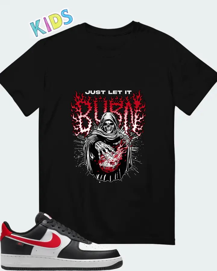 Nike Air Force 1 '07 Next Nature Black White University Red Matching Kid's T-Shirt