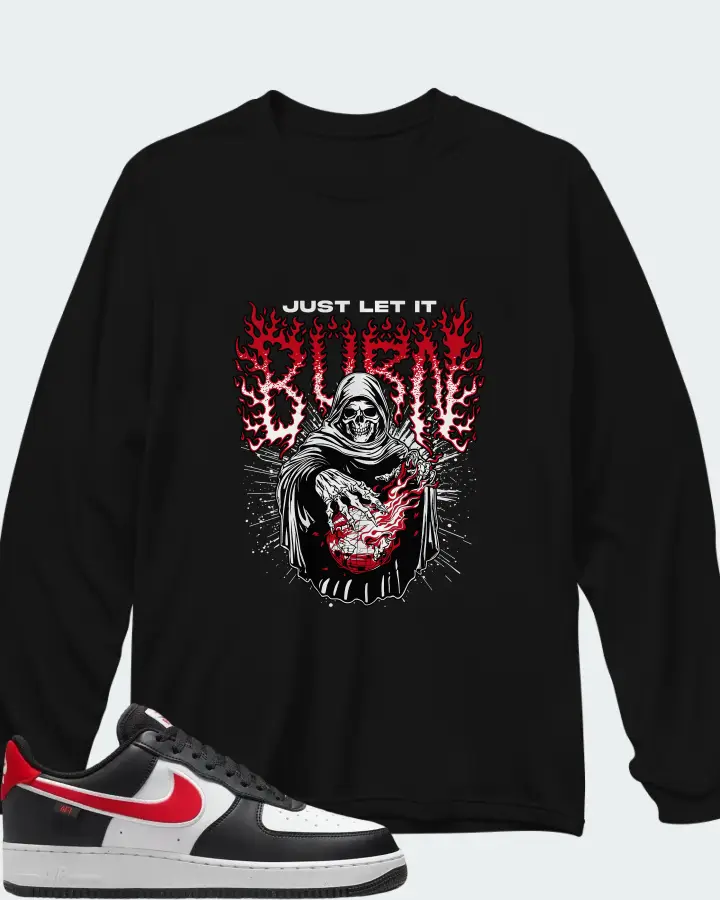 Nike Air Force 1 '07 Next Nature Black White University Red Matching Long Sleeve T-Shirt