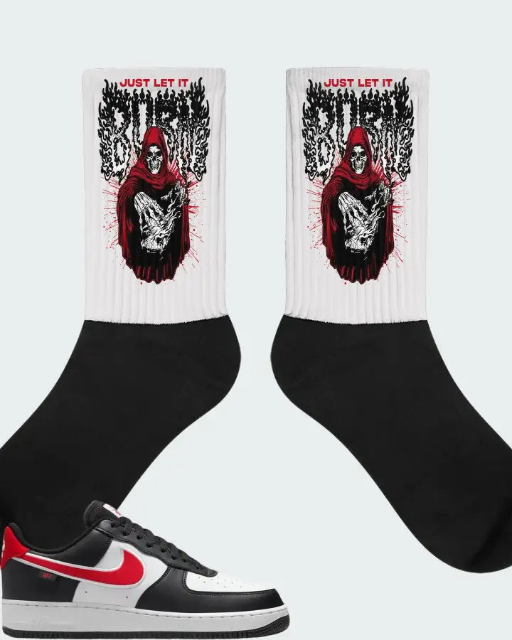 Nike Air Force 1 '07 Next Nature Black White University Red Matching Socks