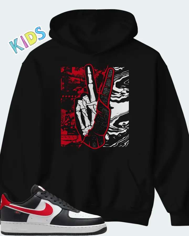 Nike Air Force 1 '07 Next Nature Black White University Red Matching Kid's Hoodie