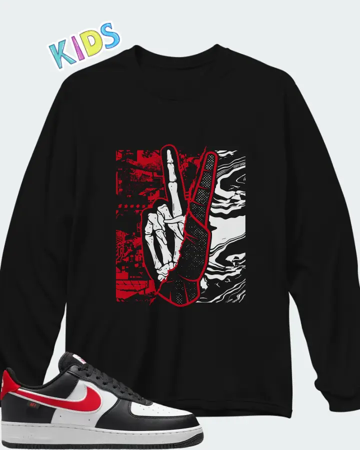 Nike Air Force 1 '07 Next Nature Black White University Red Matching Kid's Long Sleeve T-Shirt