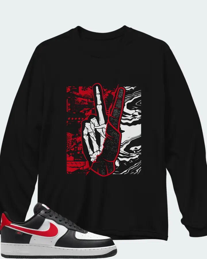 Nike Air Force 1 '07 Next Nature Black White University Red Matching Long Sleeve T-Shirt