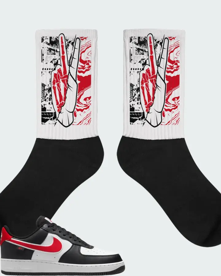 Nike Air Force 1 '07 Next Nature Black White University Red Matching Socks