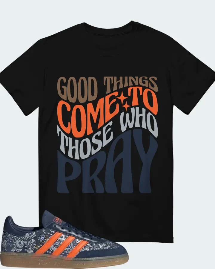 adidas Handball Spezial Ornate Carpet Pack - Night Indigo Sneaker Matching Black T-Shirt - Good Things Come To Those Who Pray