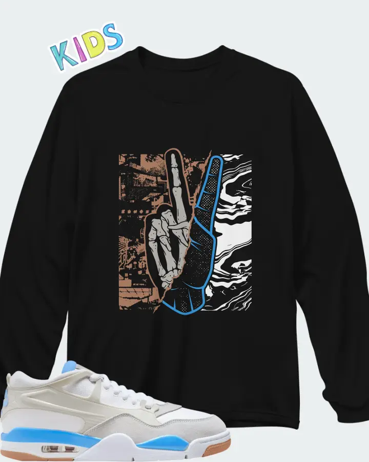 Air Jordan 4 RM University Blue Matching Kid's Long Sleeve T-Shirt
