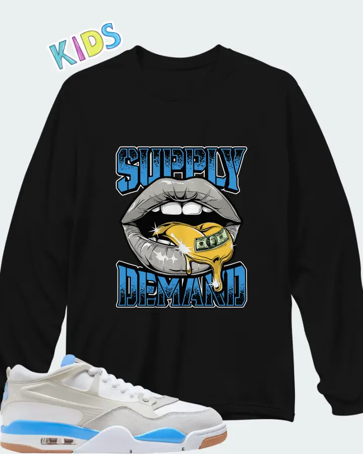 Air Jordan 4 RM University Blue Matching Kid's Long Sleeve T-Shirt