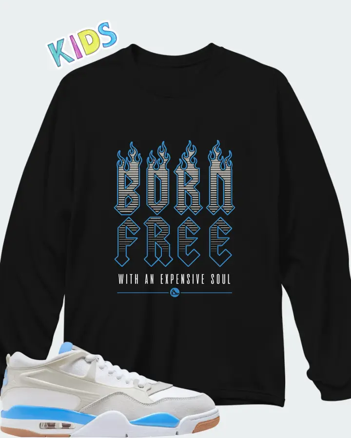 Air Jordan 4 RM University Blue Matching Kid's Long Sleeve T-Shirt
