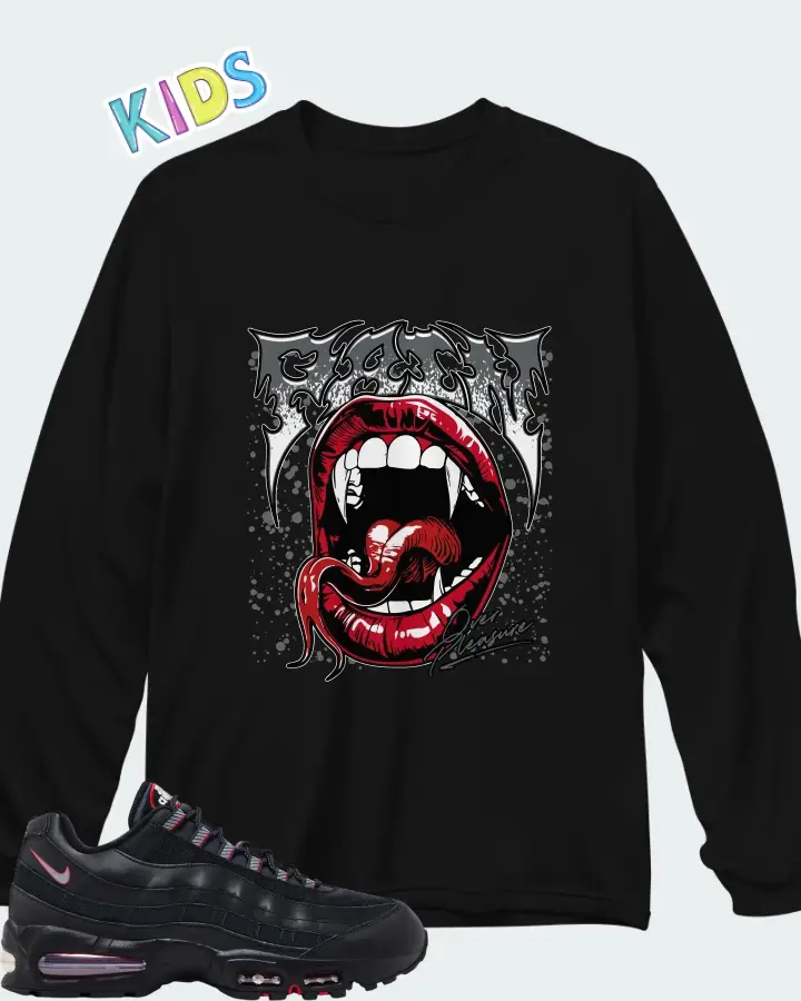 Nike Air Max 95 Big Bubble - Black University Red Matching Kid's Long Sleeve T-Shirt