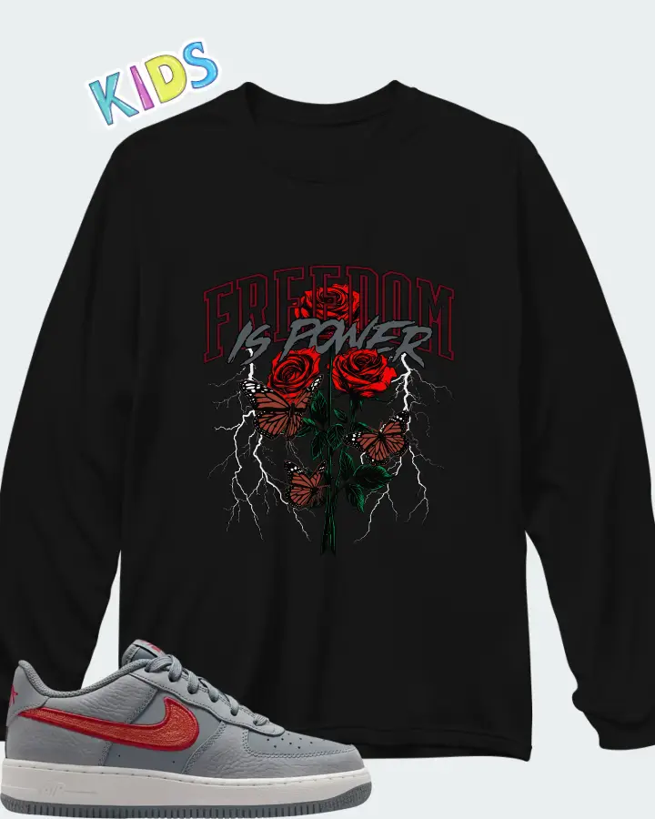 Nike Air Force 1 LV8 3 GS Cool Grey Matching Kid's Long Sleeve T-Shirt