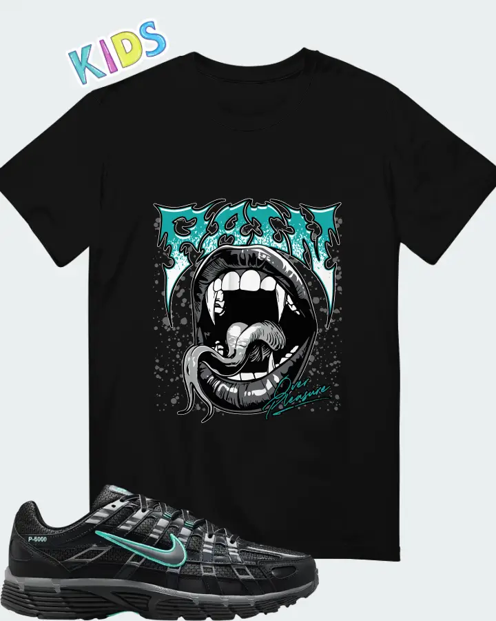 Nike P-6000 Black Hyper Turquoise Matching Kid's T-Shirt