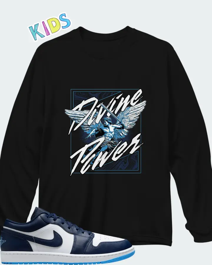Air Jordan 1 Low Midnight Navy University Blue Matching Kid's Long Sleeve T-Shirt