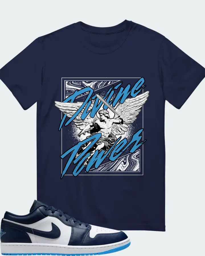 Air Jordan 1 Low Midnight Navy University Blue Matching T-Shirt