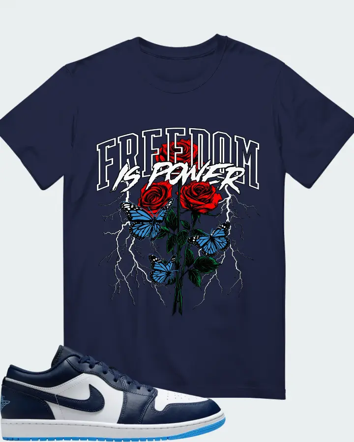 Air Jordan 1 Low Midnight Navy University Blue Matching T-Shirt
