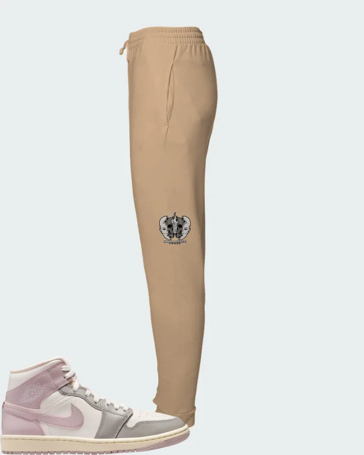 Air Jordan 1 Mid Enigma Stone Coconut Milk Particle Rose Matching Joggers