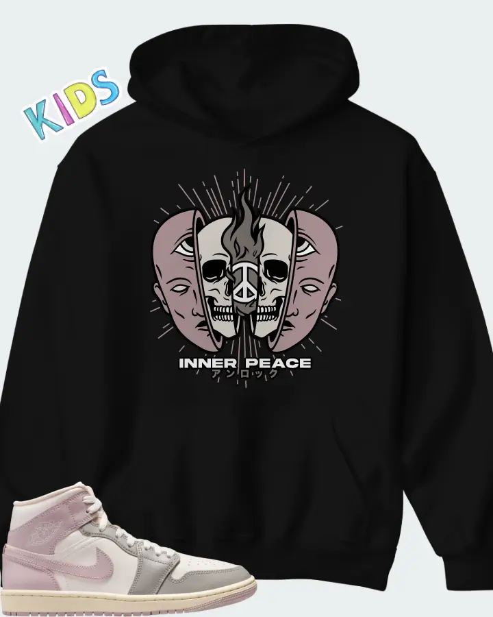 Air Jordan 1 Mid Enigma Stone Coconut Milk Particle Rose Matching Kid's Hoodie