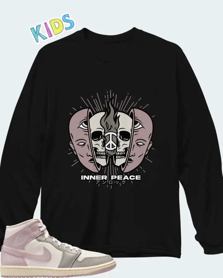 Air Jordan 1 Mid Enigma Stone Coconut Milk Particle Rose Matching Kid's Long Sleeve T-Shirt