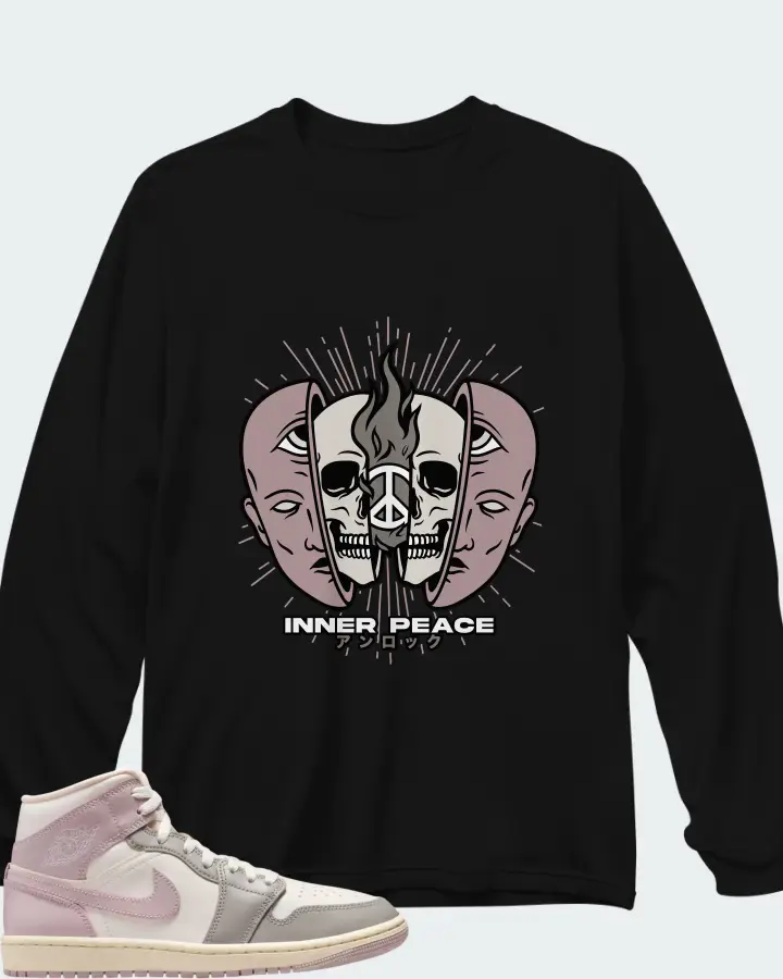 Air Jordan 1 Mid Enigma Stone Coconut Milk Particle Rose Matching Long Sleeve T-Shirt