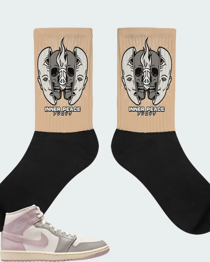 Air Jordan 1 Mid Enigma Stone Coconut Milk Particle Rose Matching Socks