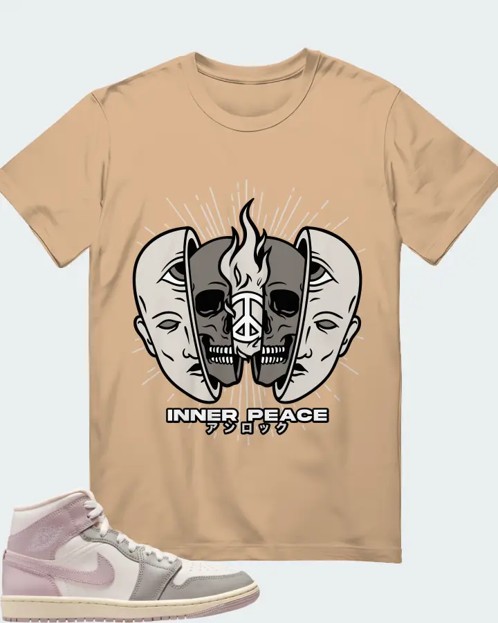 Air Jordan 1 Mid Enigma Stone Coconut Milk Particle Rose Matching T-Shirt