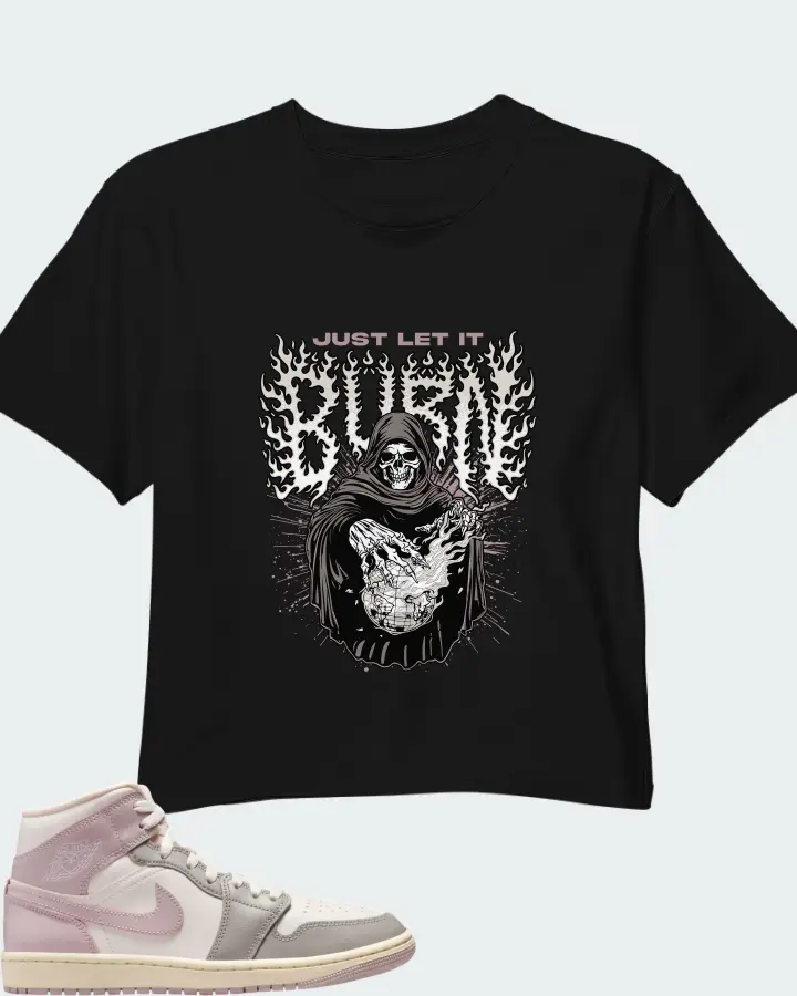 Air Jordan 1 Mid Enigma Stone Coconut Milk Particle Rose Matching Crop Top