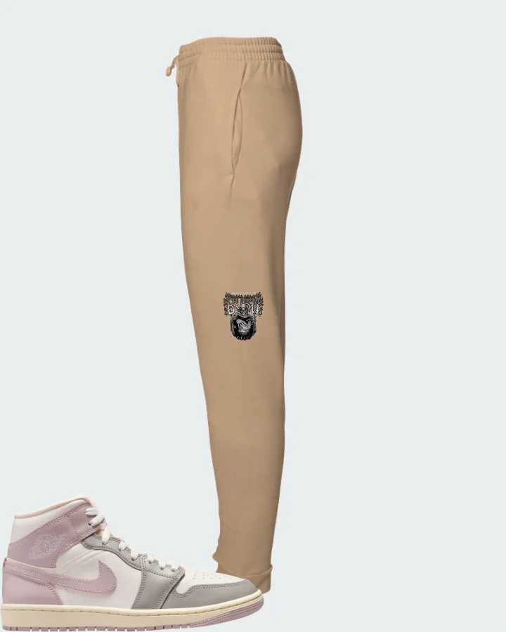 Air Jordan 1 Mid Enigma Stone Coconut Milk Particle Rose Matching Joggers