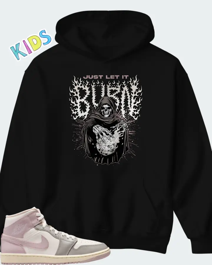 Air Jordan 1 Mid Enigma Stone Coconut Milk Particle Rose Matching Kid's Hoodie