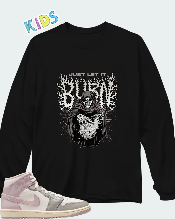 Air Jordan 1 Mid Enigma Stone Coconut Milk Particle Rose Matching Kid's Long Sleeve T-Shirt
