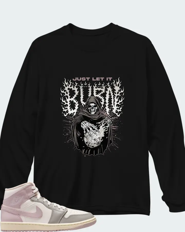 Air Jordan 1 Mid Enigma Stone Coconut Milk Particle Rose Matching Long Sleeve T-Shirt