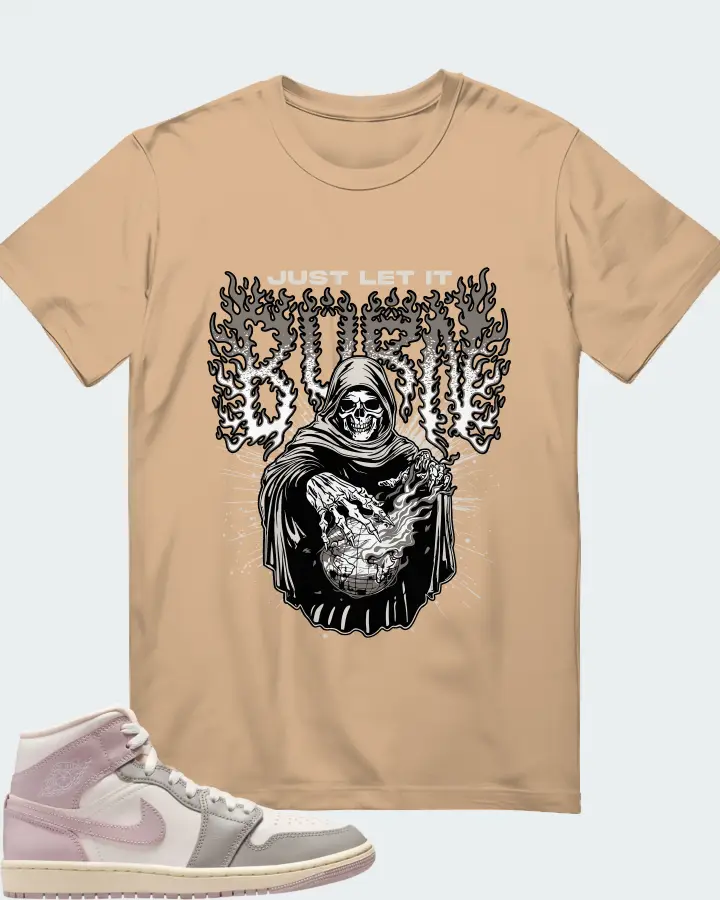 Air Jordan 1 Mid Enigma Stone Coconut Milk Particle Rose Matching T-Shirt