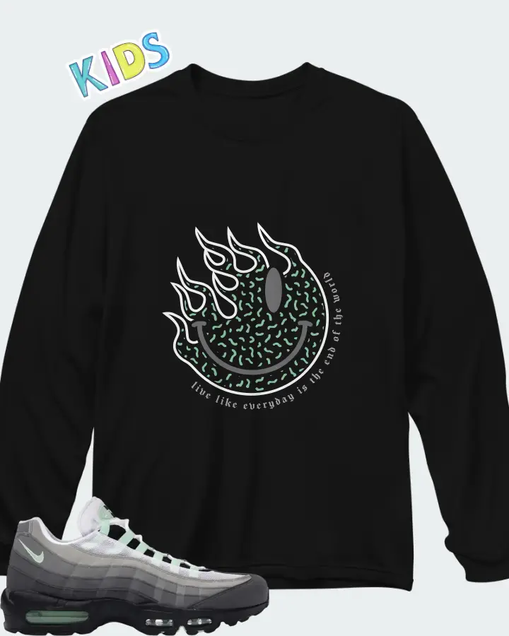 Nike Air Max 95 Big Bubble - Fresh Mint Matching Kid's Long Sleeve T-Shirt