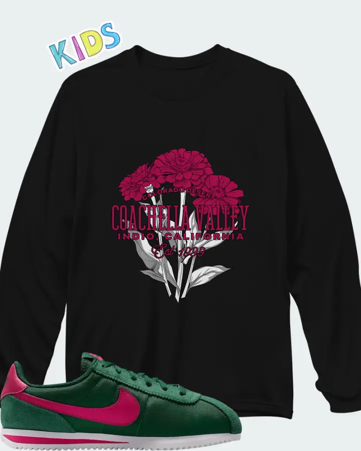 Nike Cortez Textile Gorge Green Wild Cherry Matching Kid's Long Sleeve T-Shirt
