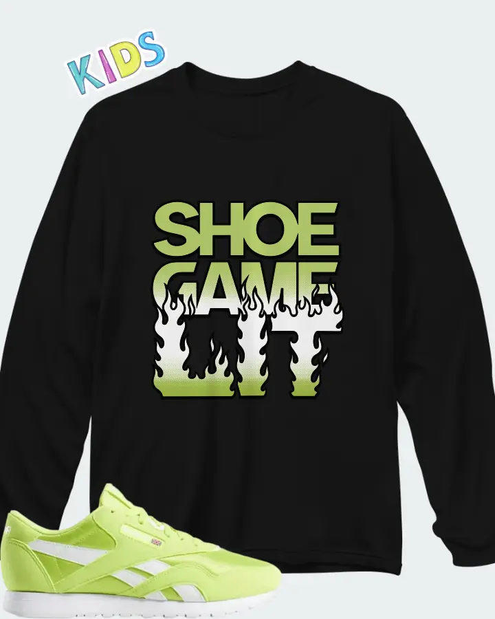 Reebok Classic Nylon Neon Lime Matching Kid's Long Sleeve T-Shirt