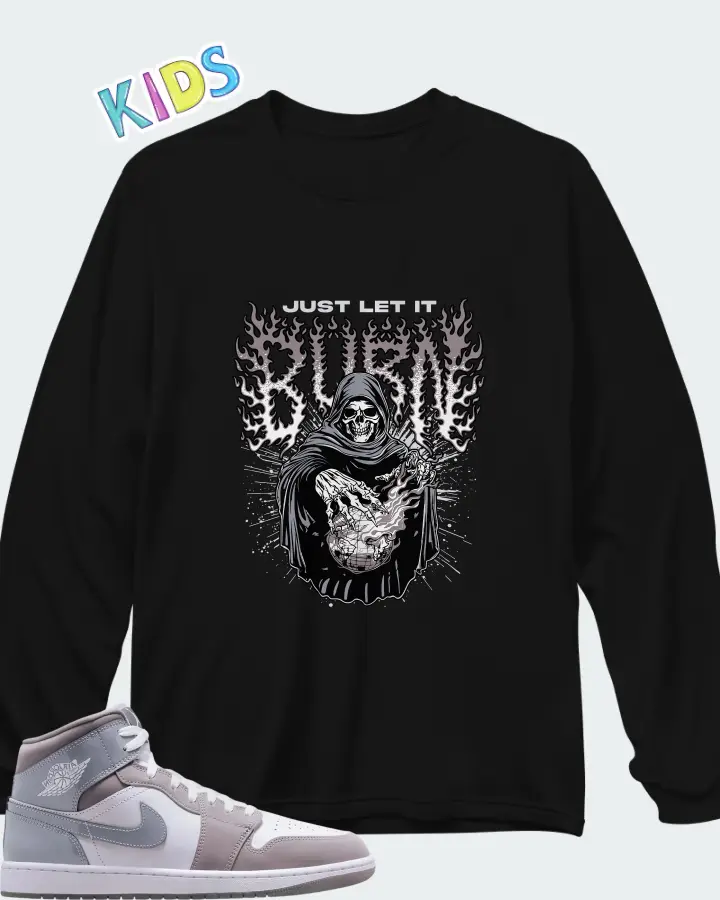 Air Jordan 1 Mid Cool Grey Matching Kid's Long Sleeve T-Shirt