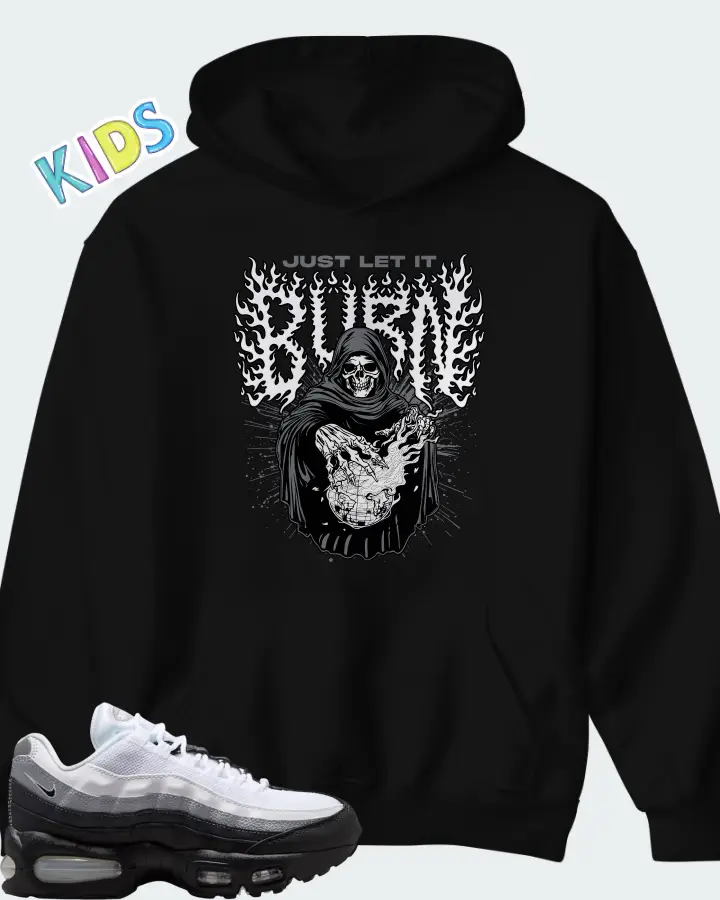 Nike Air Max 95 Big Bubble Black White Wolf Grey Matching Kid's Hoodie