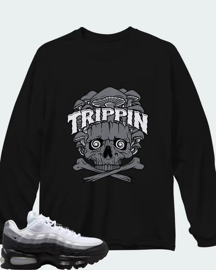 Nike Air Max 95 Big Bubble Black White Wolf Grey Matching Long Sleeve T-Shirt