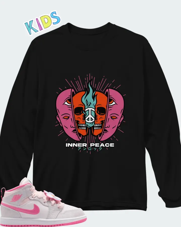 Air Jordan 1 Mid Pink Bloom Matching Kid's Long Sleeve T-Shirt