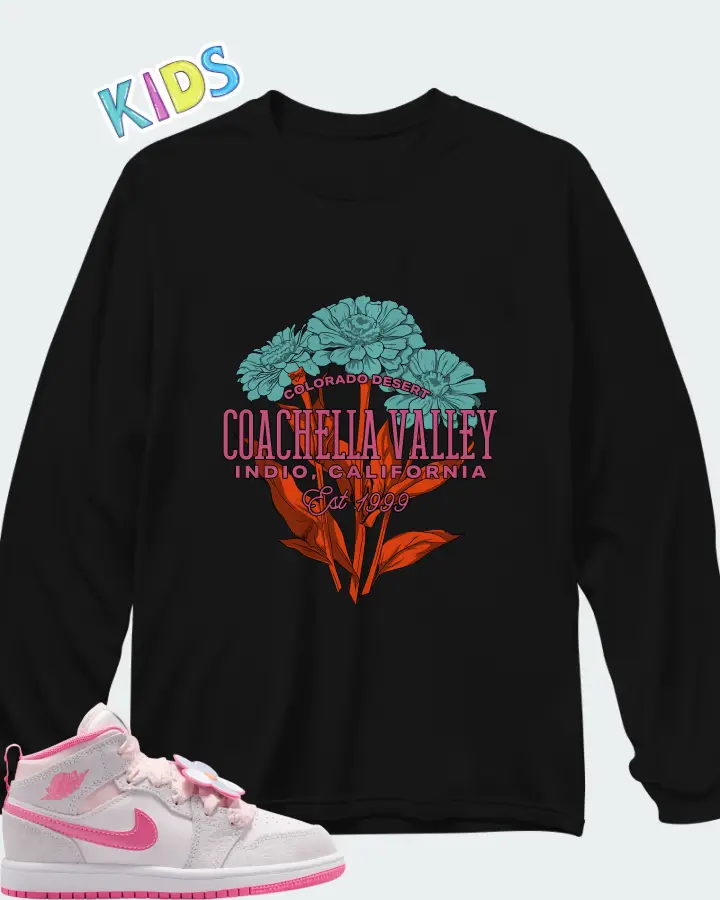 Air Jordan 1 Mid Pink Bloom Matching Kid's Long Sleeve T-Shirt