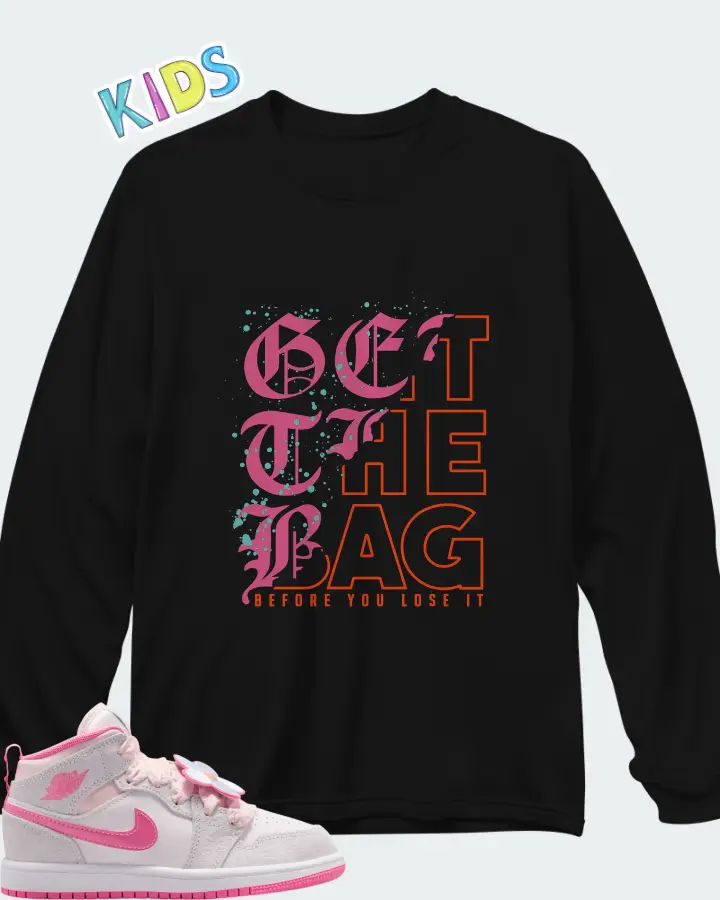 Air Jordan 1 Mid Pink Bloom  Matching Kid's Long Sleeve T-Shirt