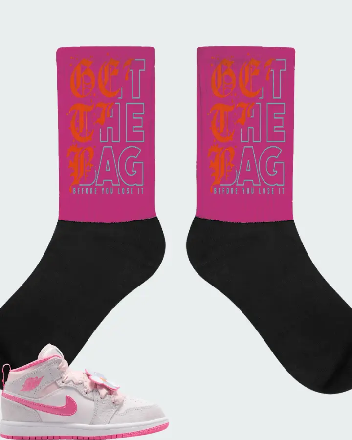 Air Jordan 1 Mid Pink Bloom  Matching Socks