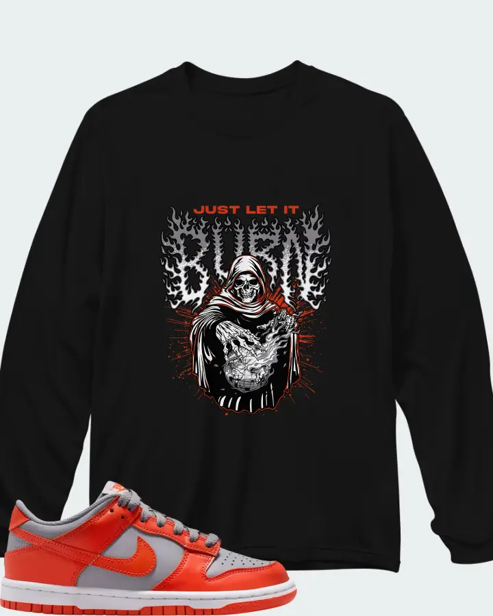 Nike Dunk Low GS Cement Grey Team Orange Matching Long Sleeve T-Shirt