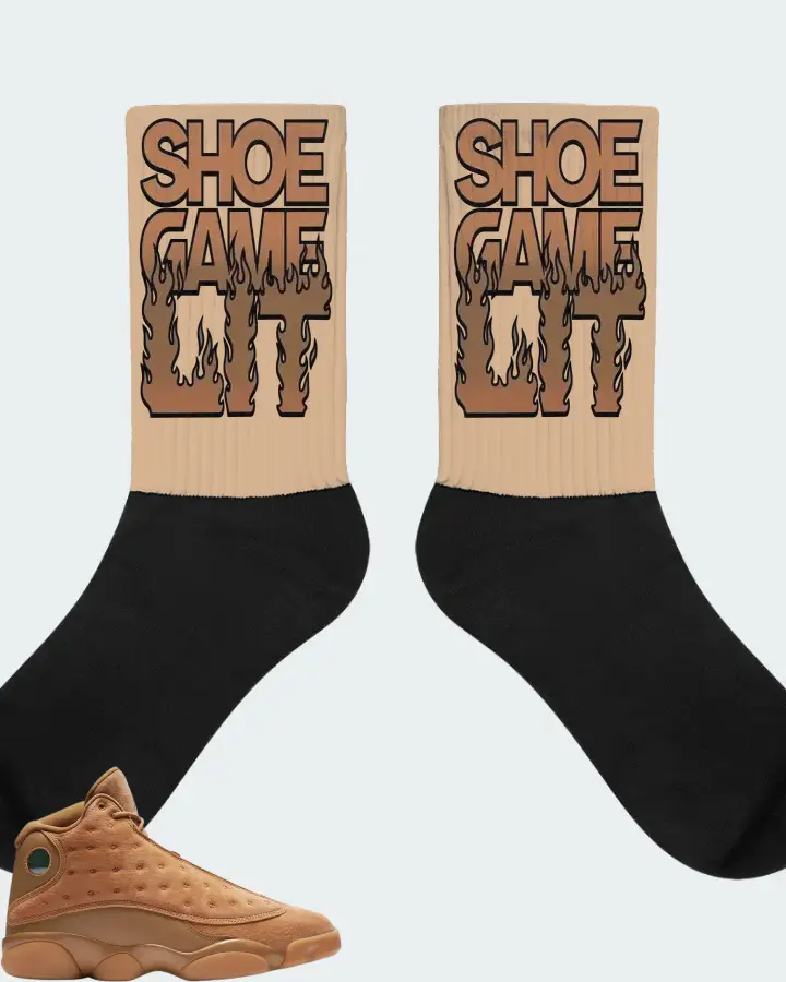 Air Jordan 13 Retro Wheat  Sneaker Matching Cream Socks - Shoe Game Lit Refreshed