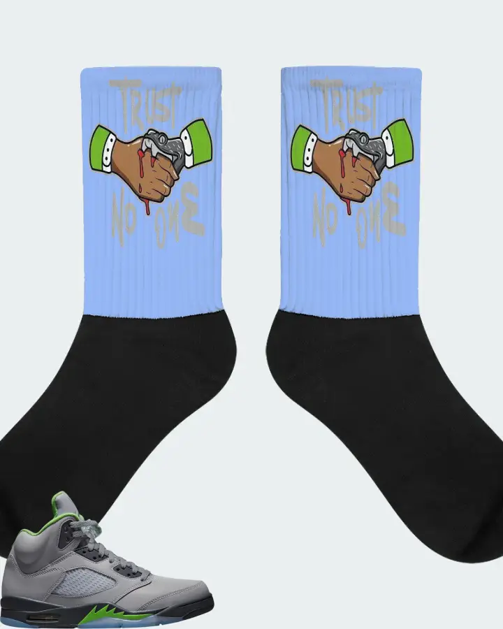 Air Jordan 5 Retro Green Bean Sneaker Matching Carolina Blue Socks - Trust No One