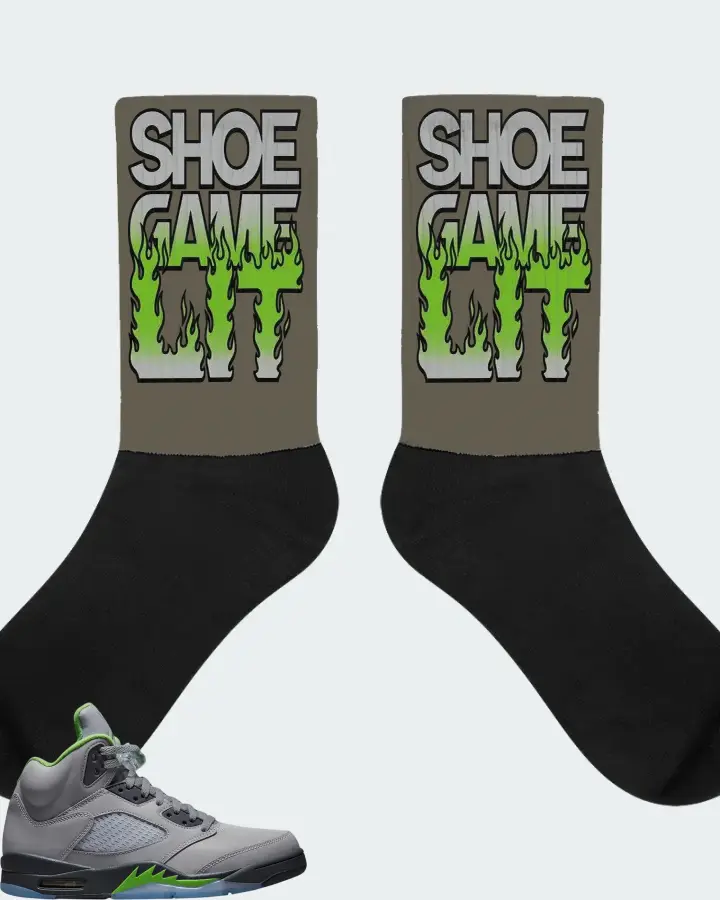 Air Jordan 5 Retro Green Bean Sneaker Matching Army Green Socks - Shoe Game Lit Refreshed