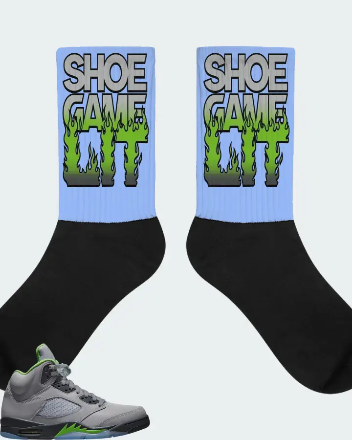 Air Jordan 5 Retro Green Bean Sneaker Matching Carolina Blue Socks - Shoe Game Lit Refreshed