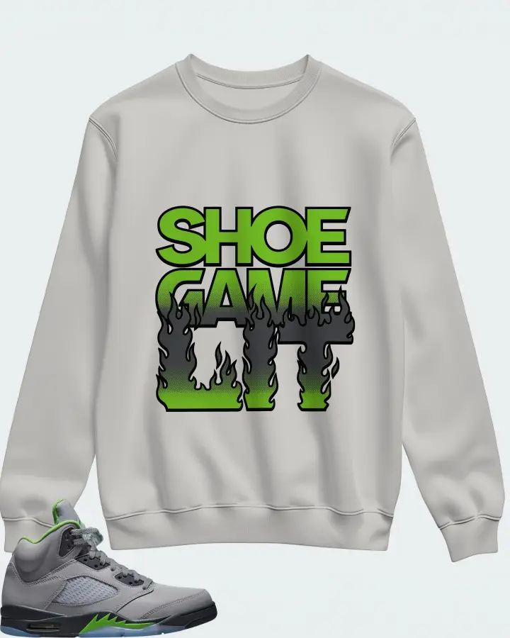 Air Jordan 5 Retro Green Bean Sneaker Matching Grey Sweatshirt - Shoe Game Lit Refreshed