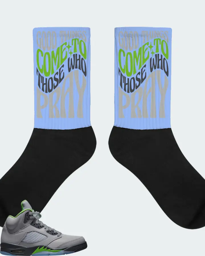 Air Jordan 5 Retro Green Bean Sneaker Matching Carolina Blue Socks - Good Things Come To Those Who Pray